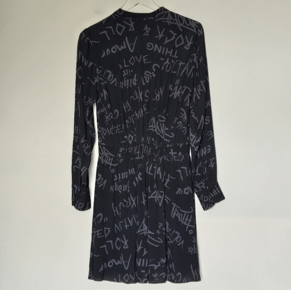 Zadig & Boltaire Refla Crepe Manifest Black Graffiti Shirt Dress Size Small - Picture 13 of 14